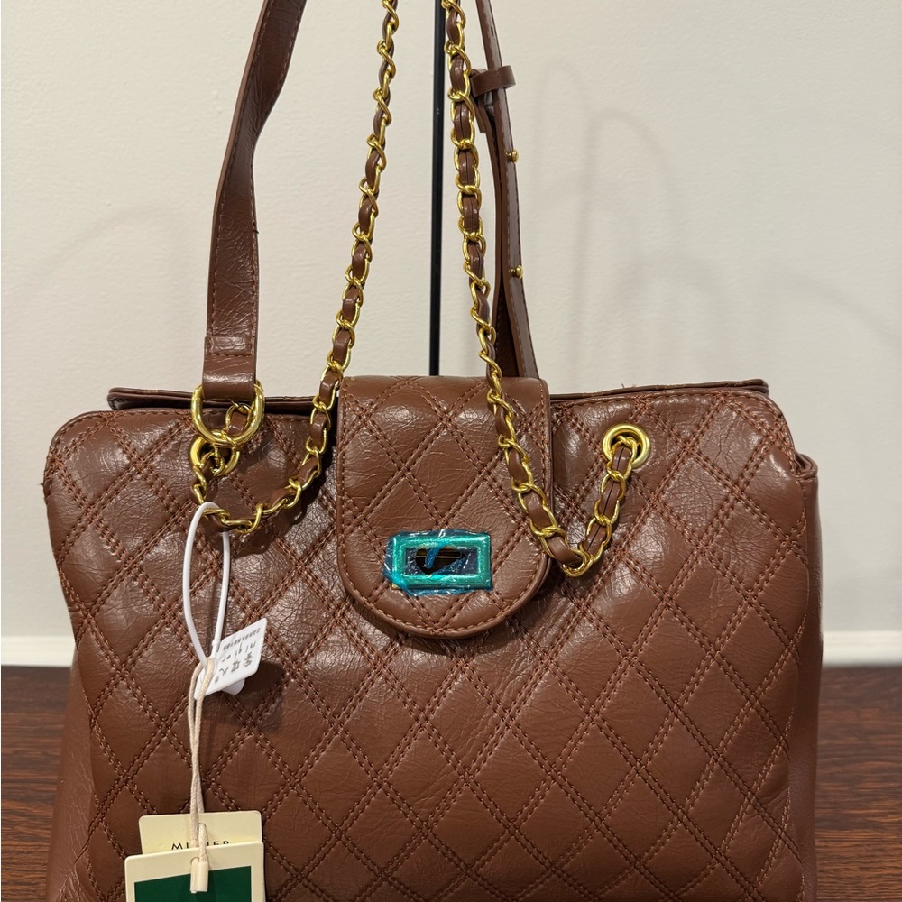 Miqier Brown Quilted Leather Handbag